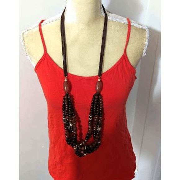 NWT Chico's "Kiona" 38" gold dark honey tone beaded necklace faux leather cord - Picture 1 of 3